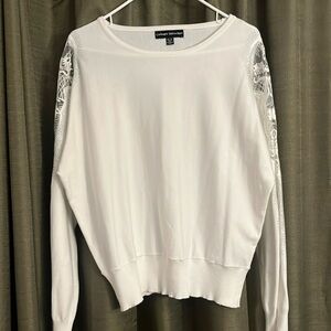 Women’s XL white sweater with lace and sparkly sleeves.
